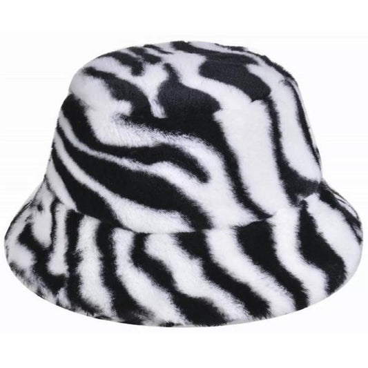Black and White Zebra Print Fluffy Bucket Hat