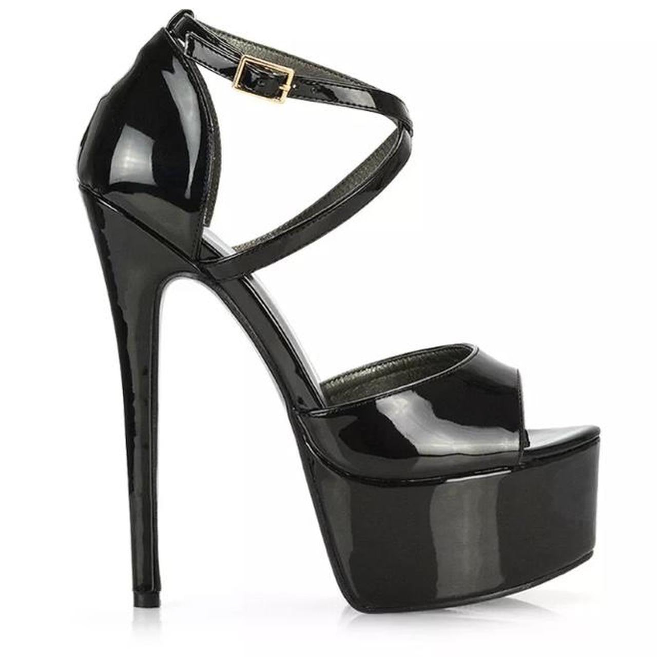 Black Faux Leather Platform Stiletto Heels