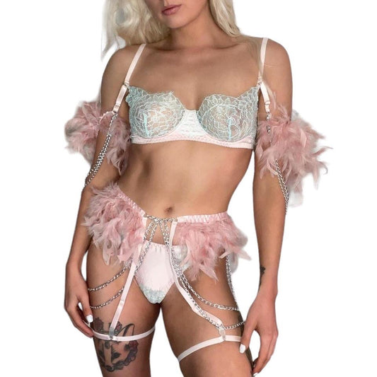 Feather and Chain 4 Piece Lingerie Set
