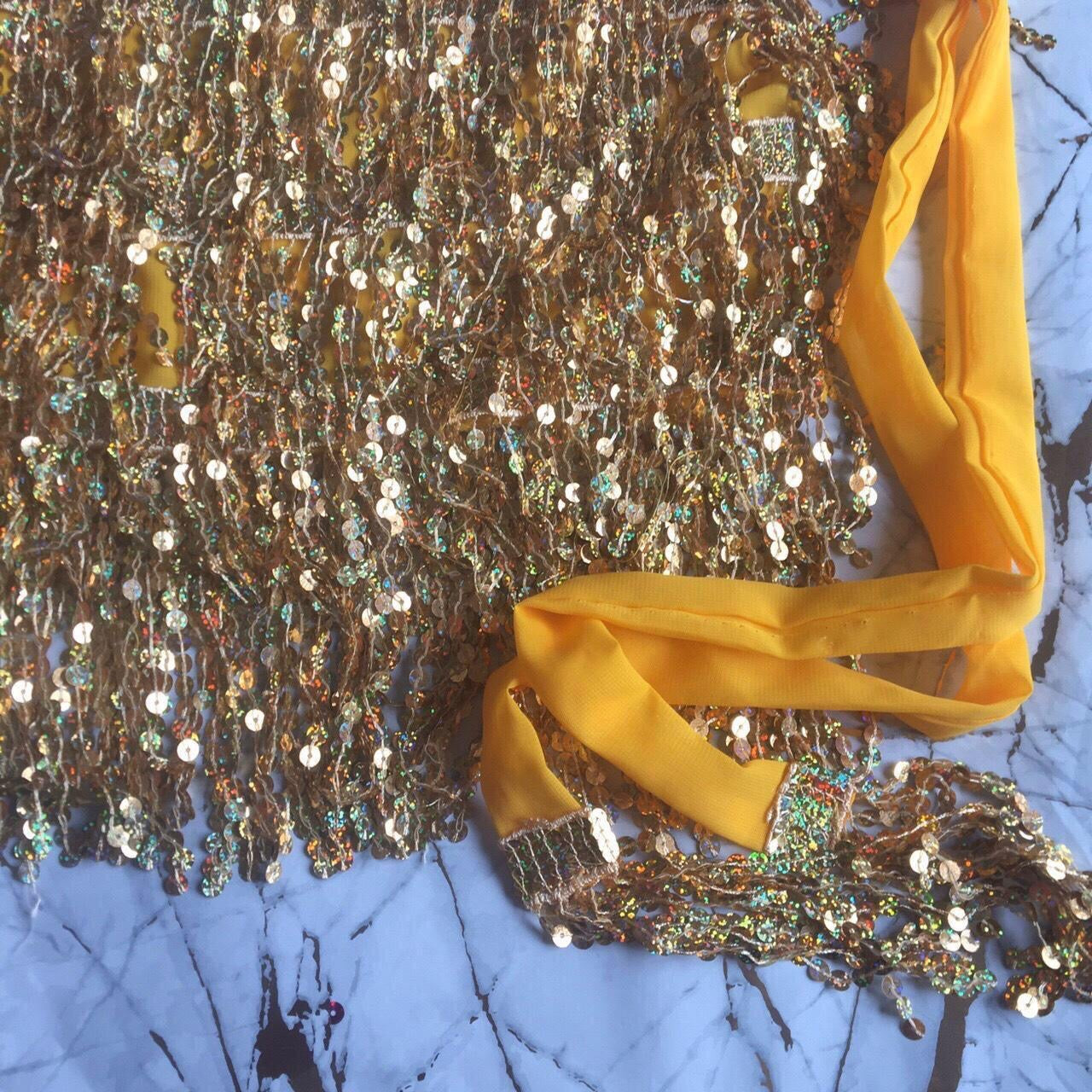 Gold Sequin Tassel Mini Wrap Skirt