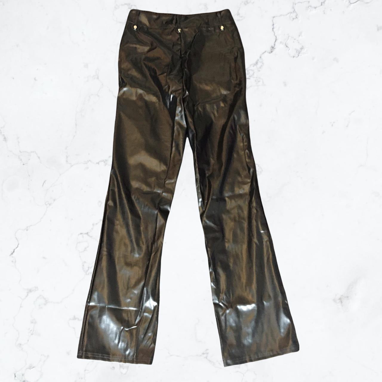 Black Faux Leather Lace Up Straight Leg Trousers