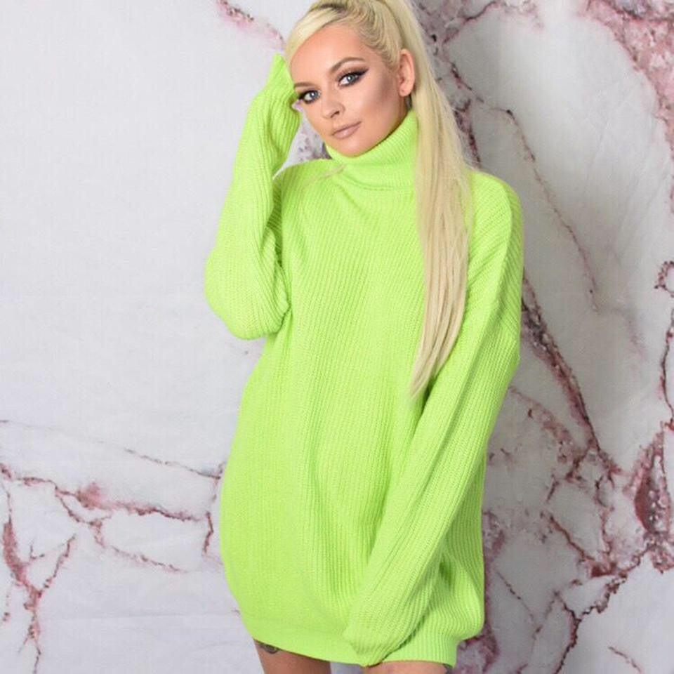 Neon Green Oversized Knitted Jumper Dress