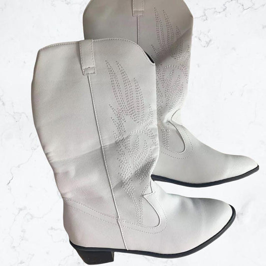White Faux Leather Cowboy Western Boots