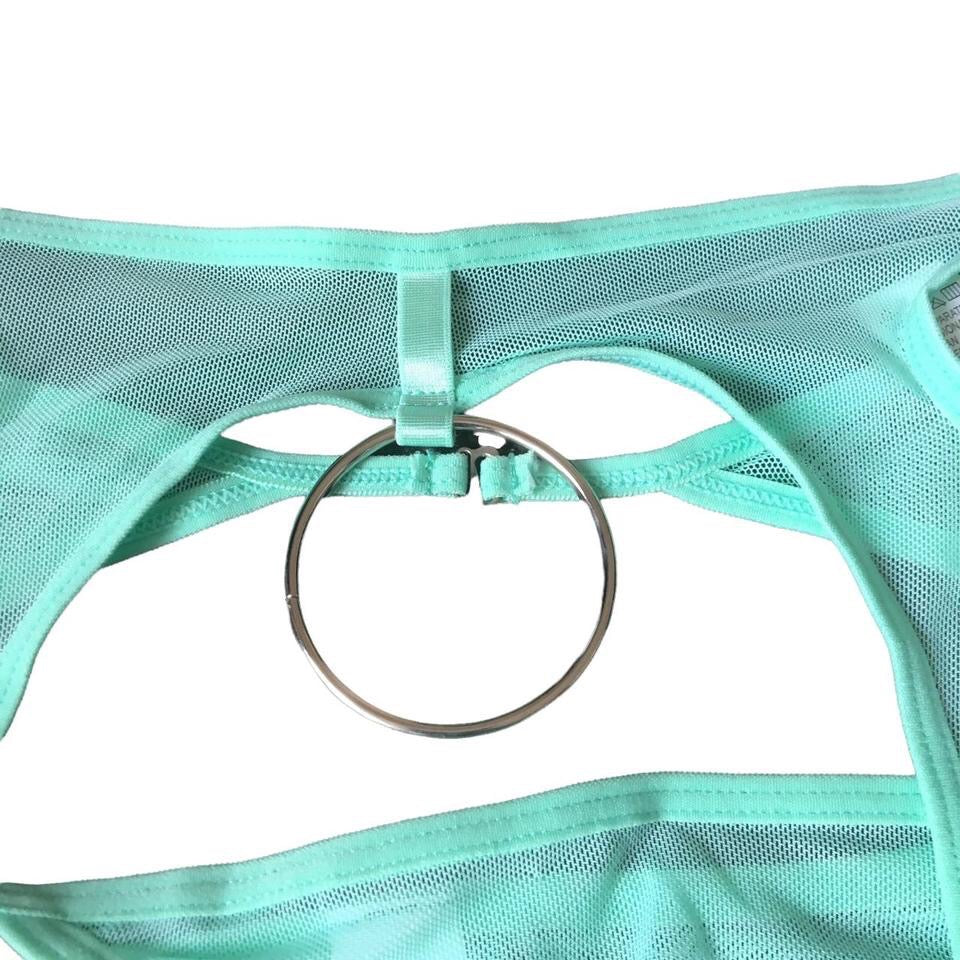Turquoise Mesh O Ring Garter Lingerie Set
