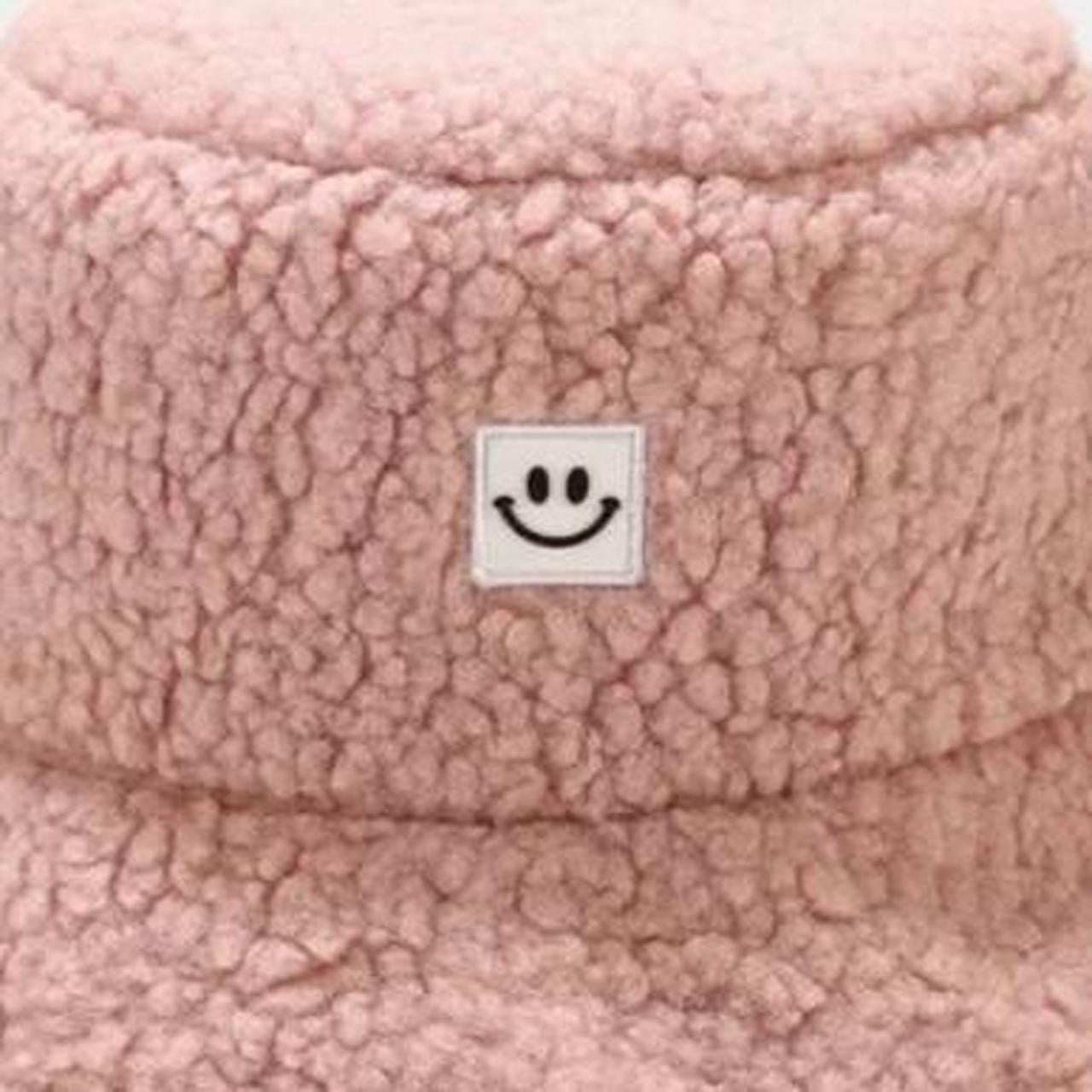 Pink Fuzzy Smiley Face Bucket Hat
