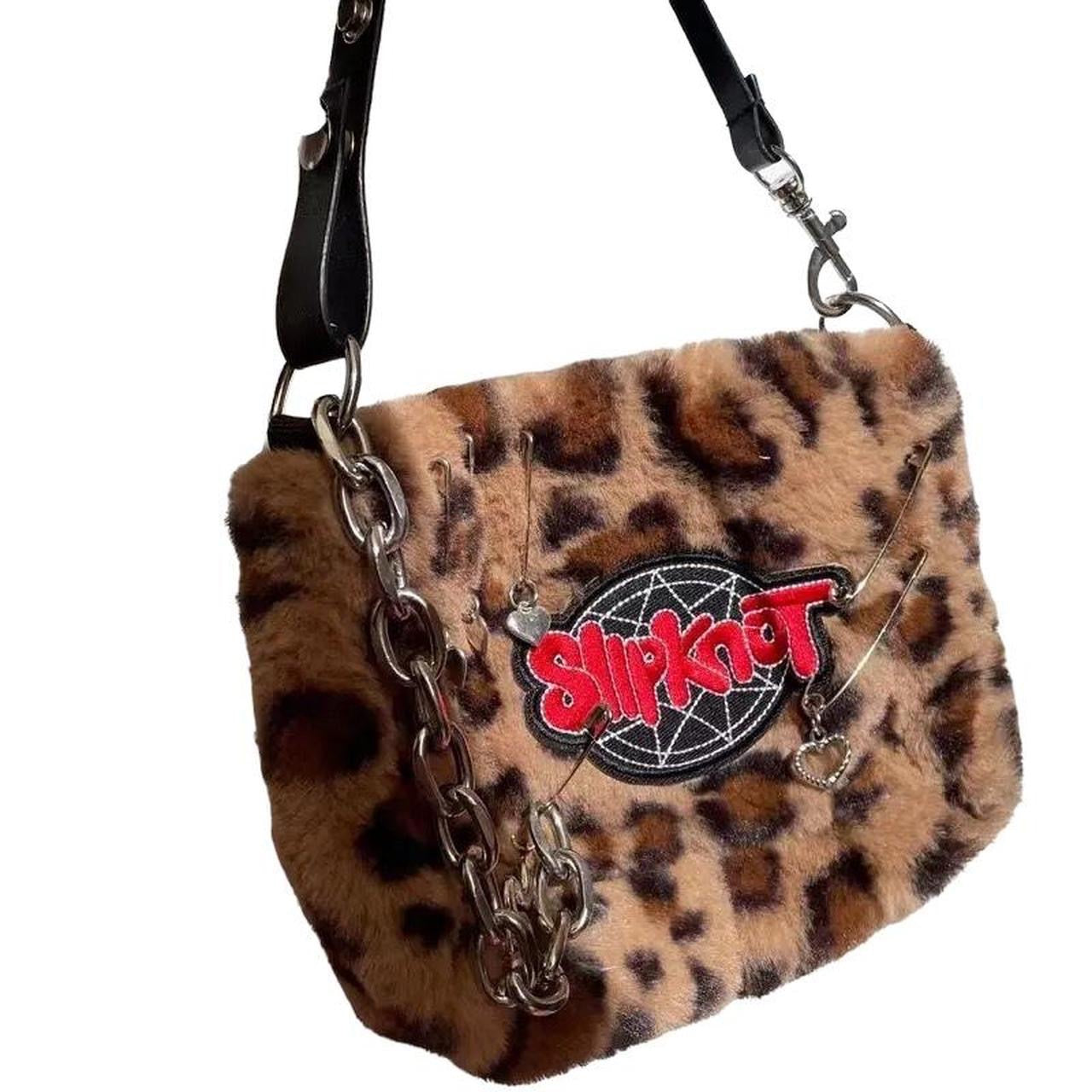 Brown Leopard Print Plush Punk Chain Shoulder Bag