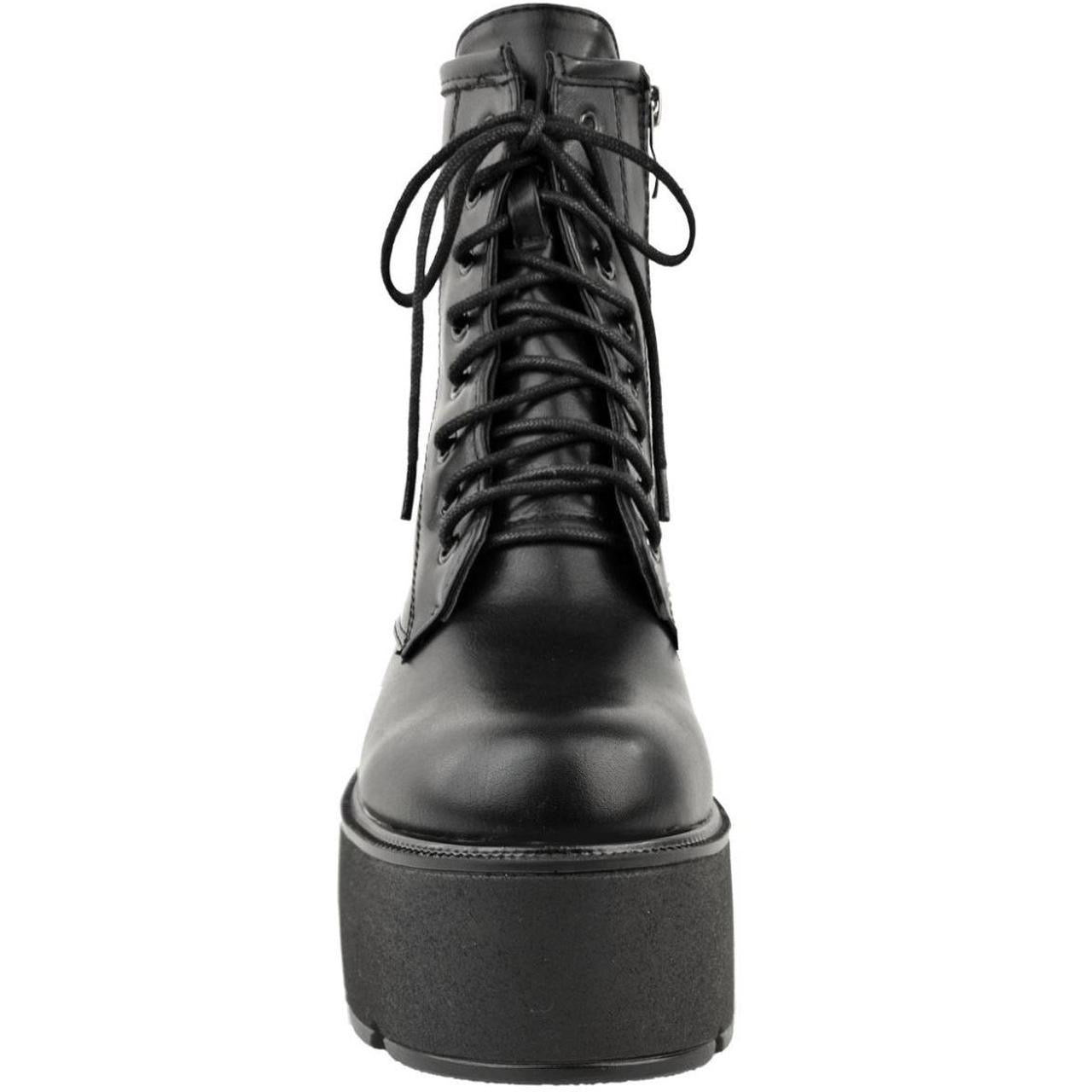 Black Matte Faux Leather Chunky Heel Combat Gothic Boots