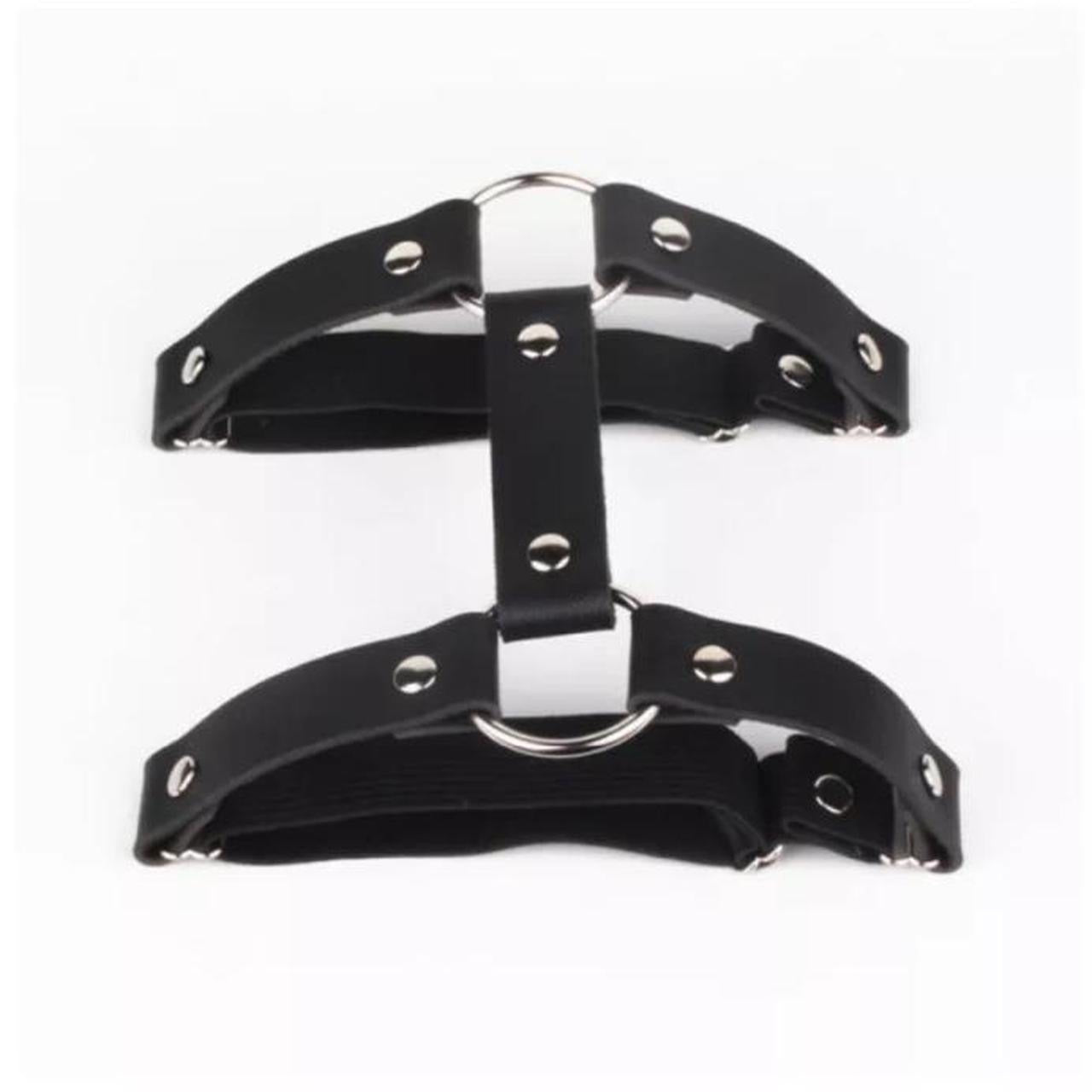 Black Gothic Faux Leather Double Band Leg Garter