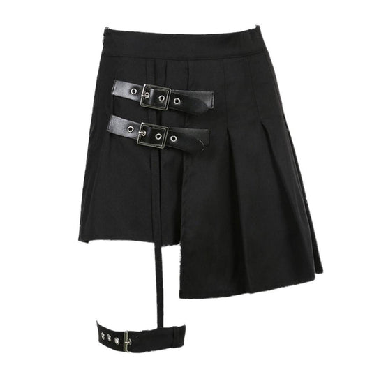 Black Cargo Buckle Leg Harness Mini Skirt