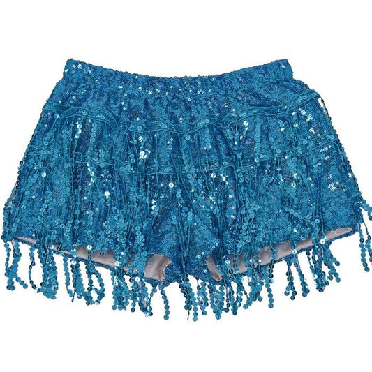 Blue Tassel Sequin Party Shorts