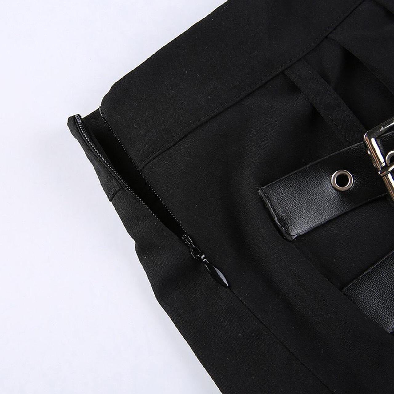 Black Cargo Buckle Leg Harness Mini Skirt