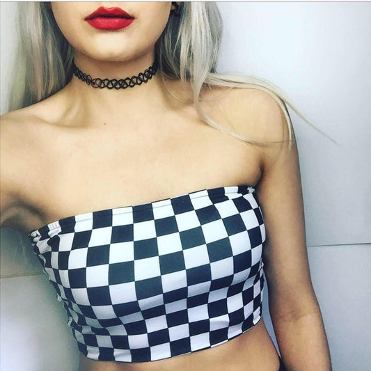 Black and White Checkerboard bandeau crop top
