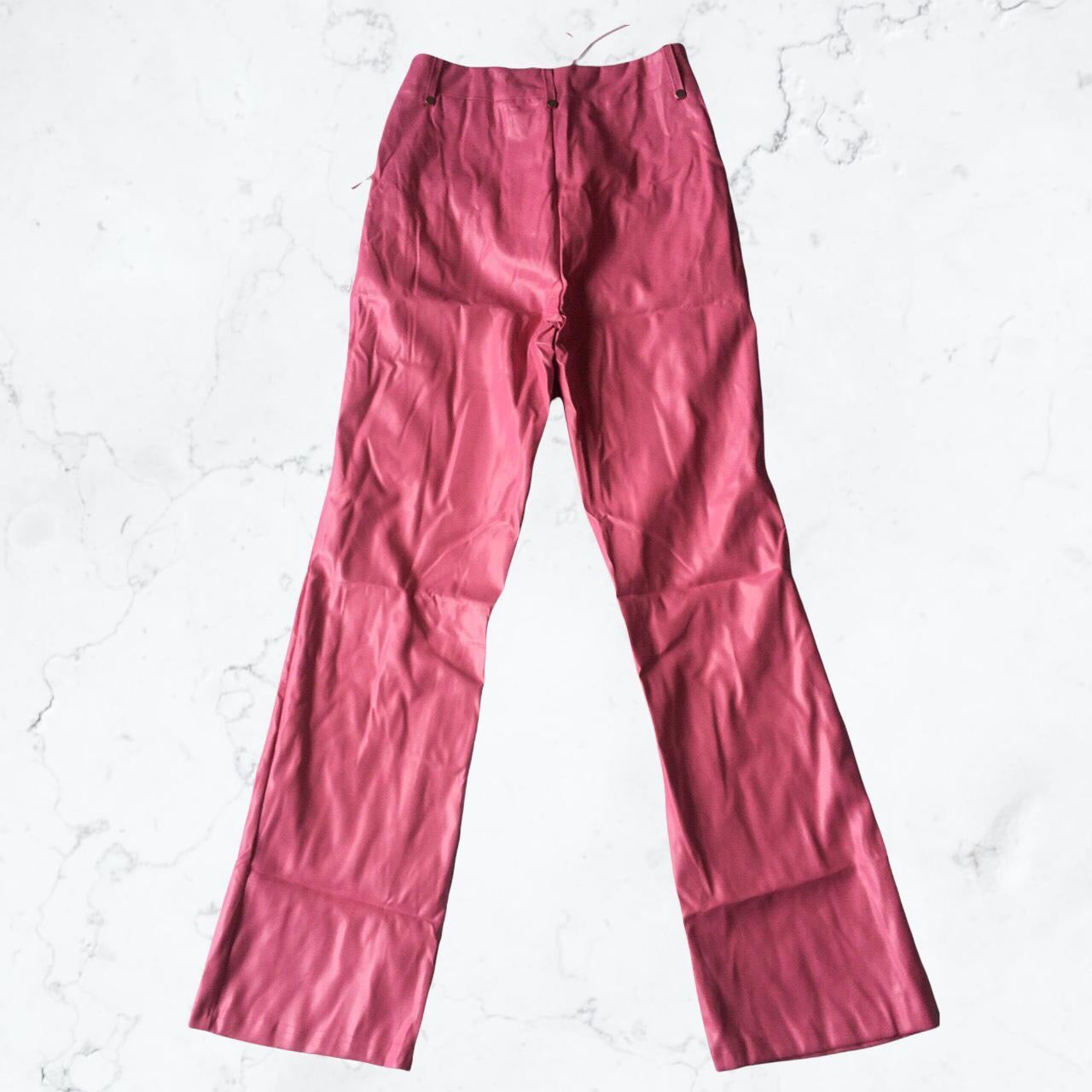 Pink Faux Leather Lace Up Straight Leg Trousers