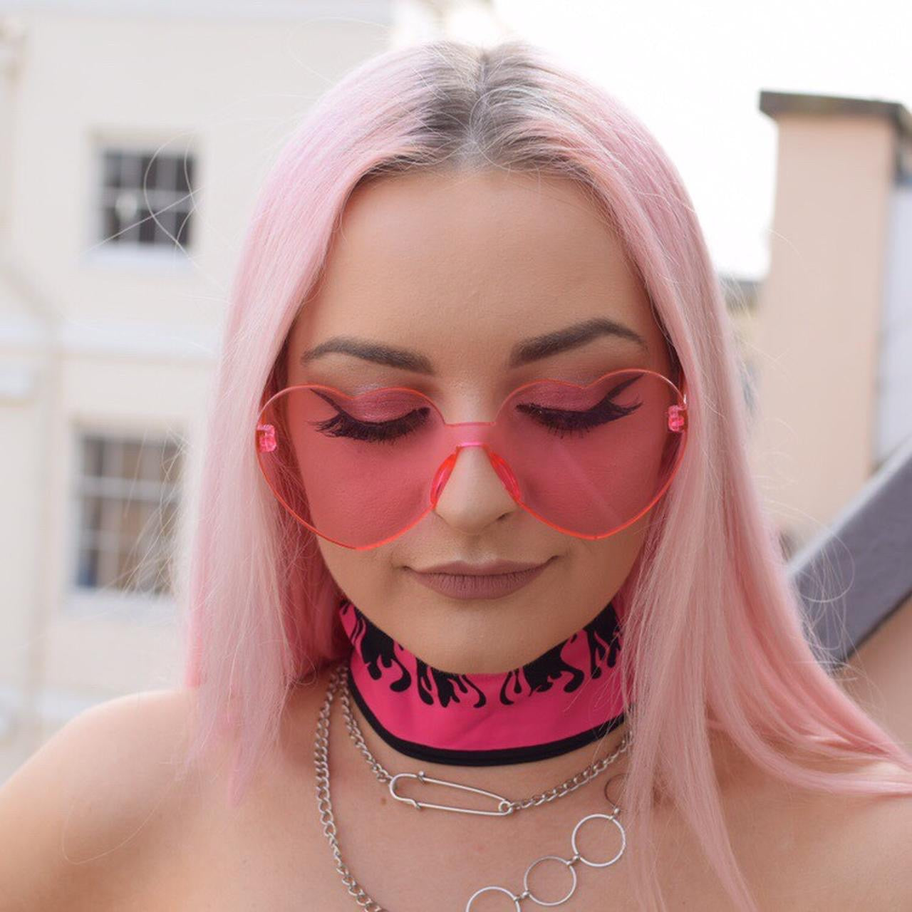 Pink Heart Shaped Frameless Sunglasses