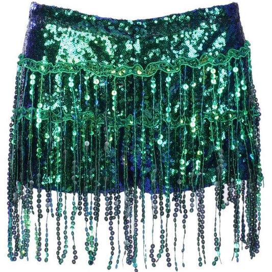 Green Sequin Tassel Party Shorts