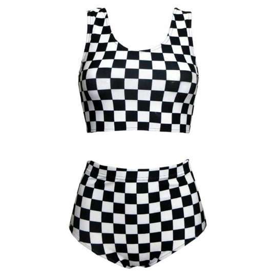 Black and White Checkerboard Shorts Crop Top Co-Ord Festival Set