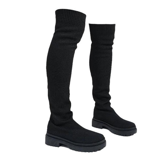 Black Over Knee Chunky Sock Boots