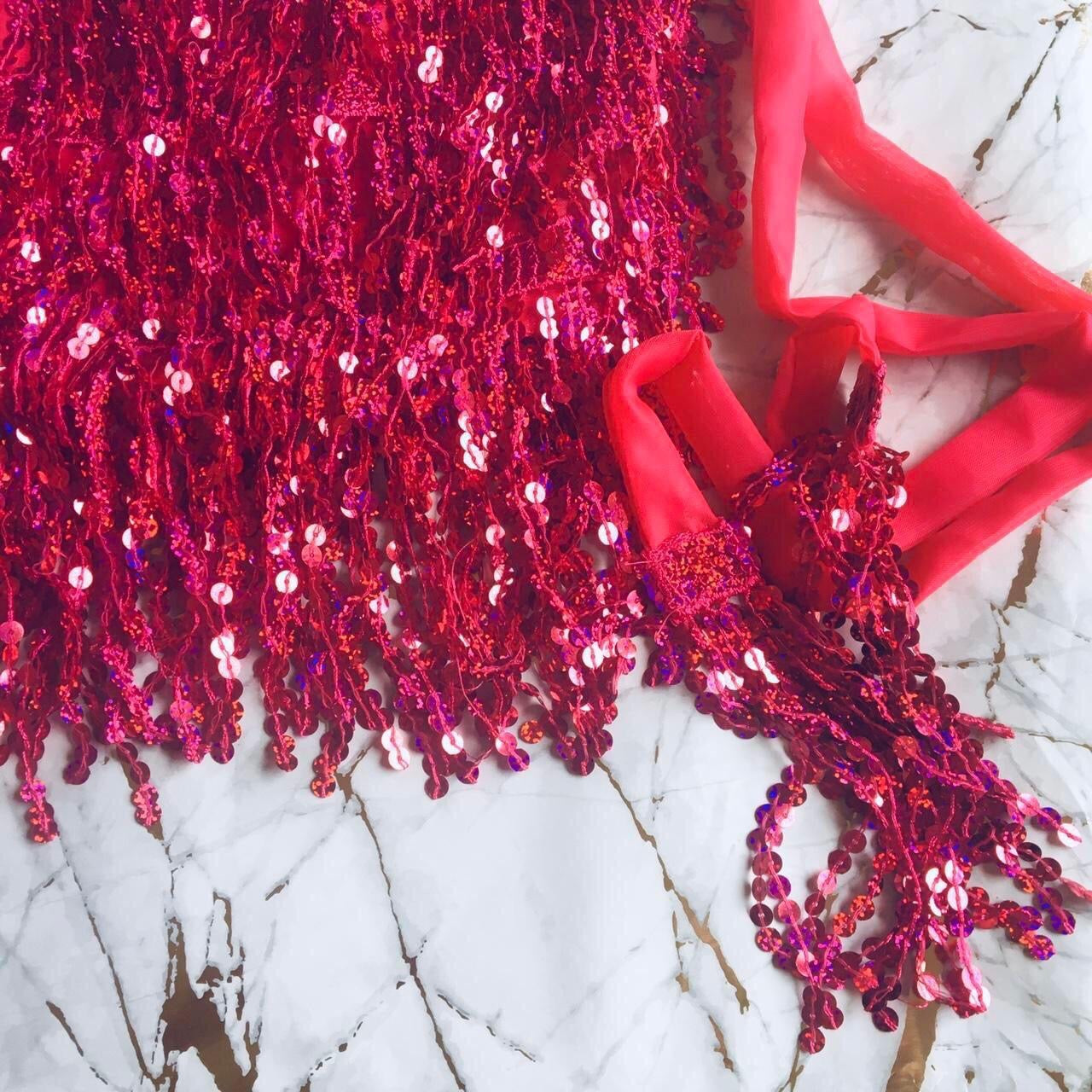 Pink Sequin Tassel Mini Wrap Skirt