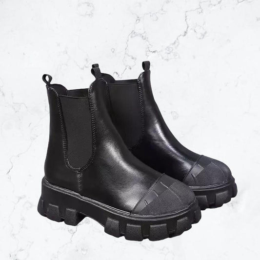 Black Chunky Faux Leather Chelsea Boots