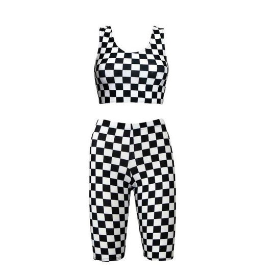 Black and White Checkerboard Shorts Crop top Co-Ord Festival Set