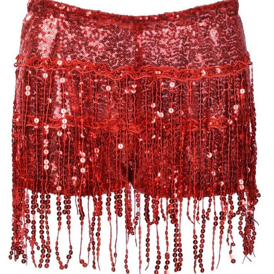 Red Sequin Tassel Party Shorts
