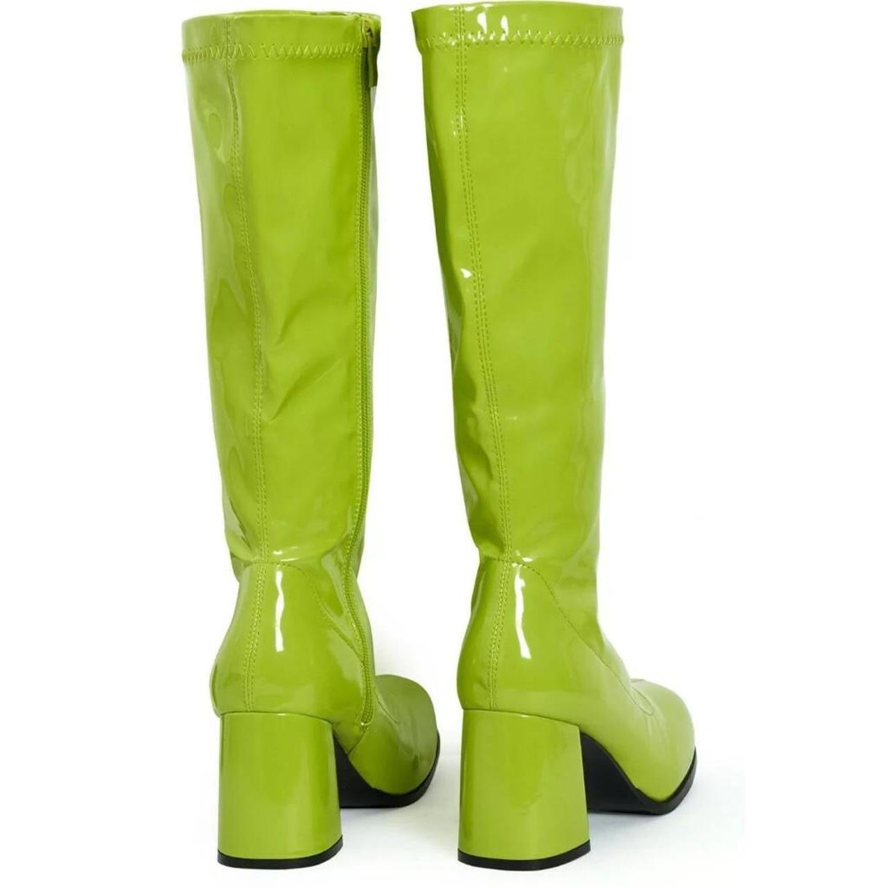 Green Patent Faux Leather Go Go Knee High Boots