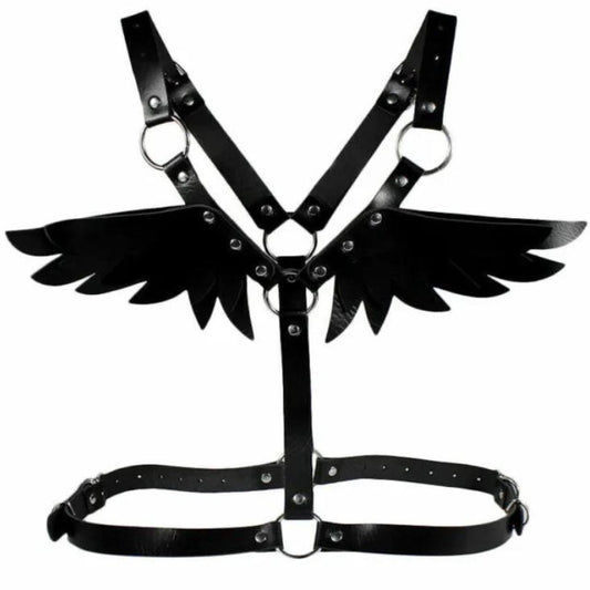 Black Faux Leather Wing Body Harness