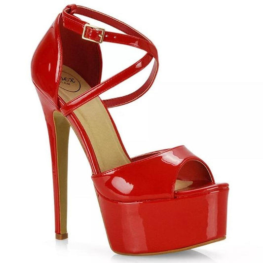 Red Patent Faux Leather Platform Stiletto Heels