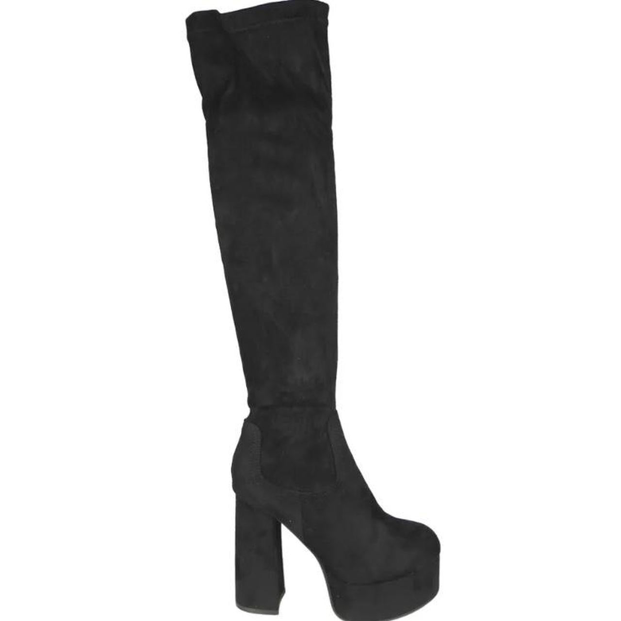 Black Faux Suede Over Knee Platform Heel Boots