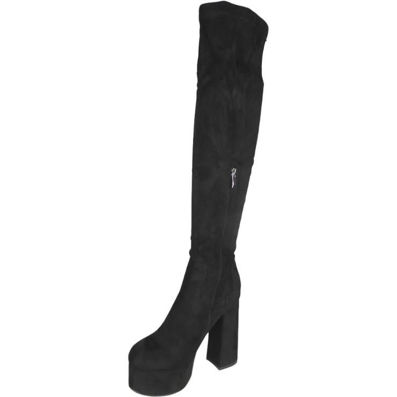 Black Faux Suede Over Knee Platform Heel Boots