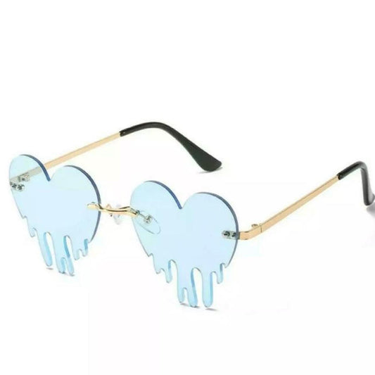 Pastel Blue Dripping Heart Sunglasses