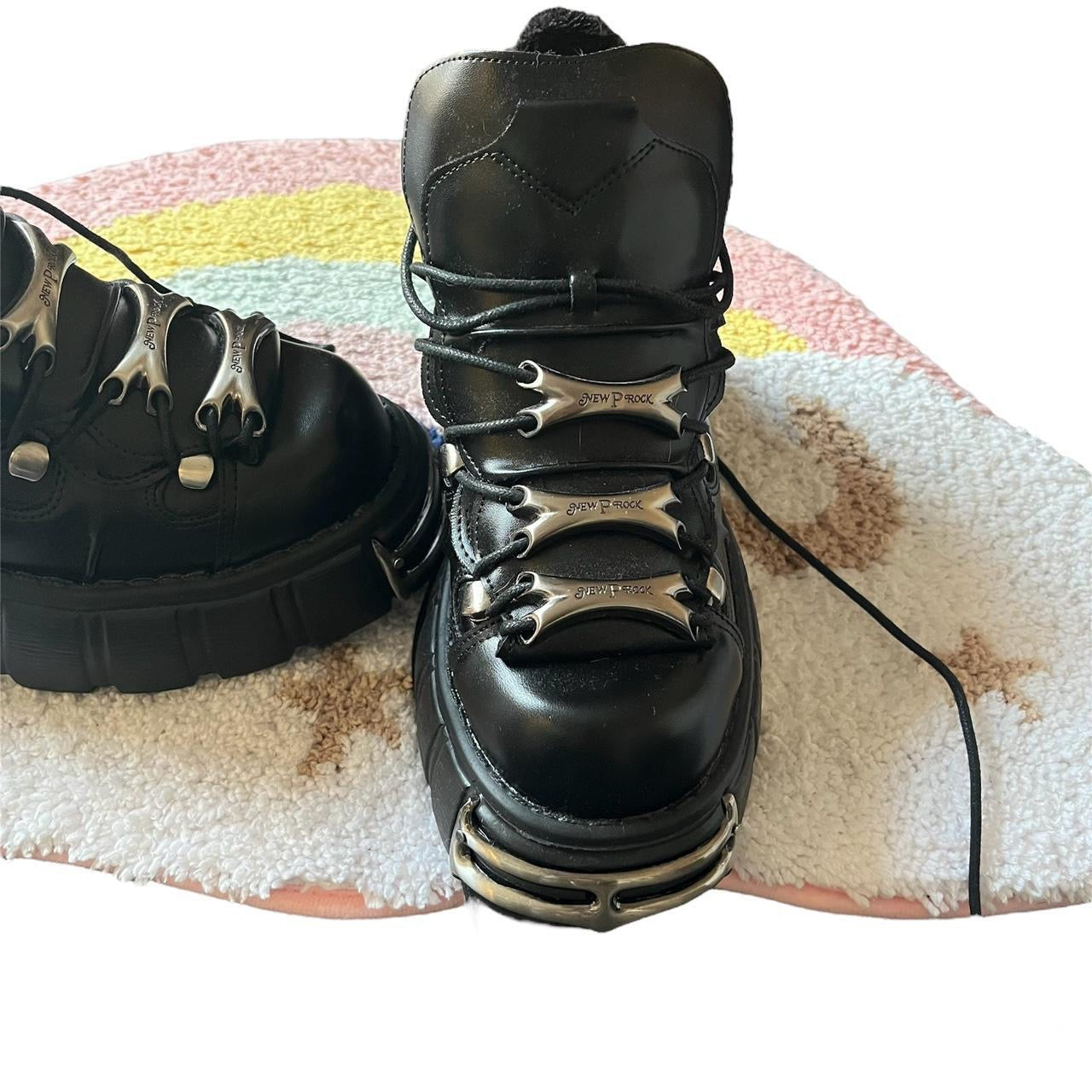 Black Faux Leather Punk Chunky Platform Boot Trainers