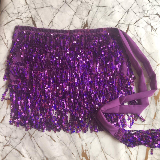 Purple Sequin Tassel Wrap Mini Skirt