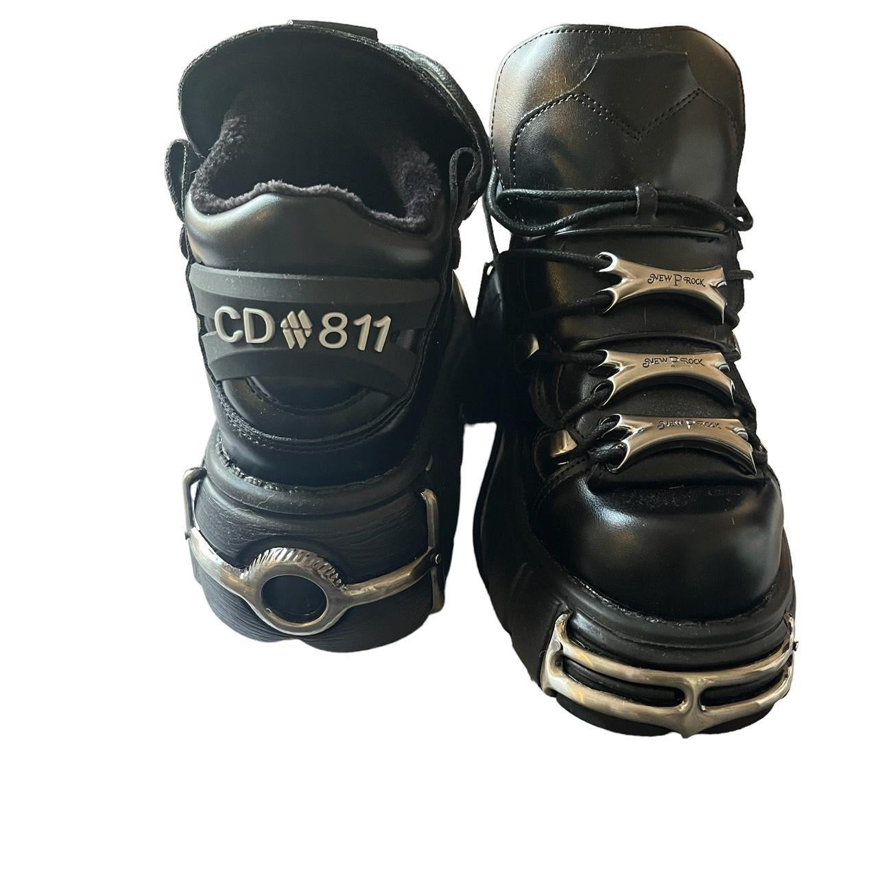 Black Faux Leather Punk Chunky Platform Boot Trainers