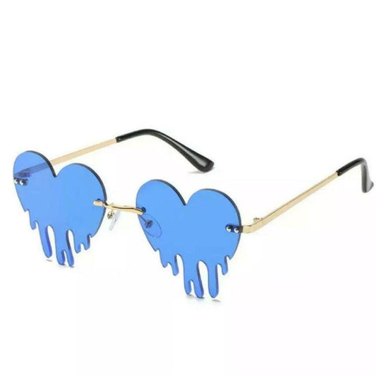 Blue Dripping Heart Frame Sunglasses