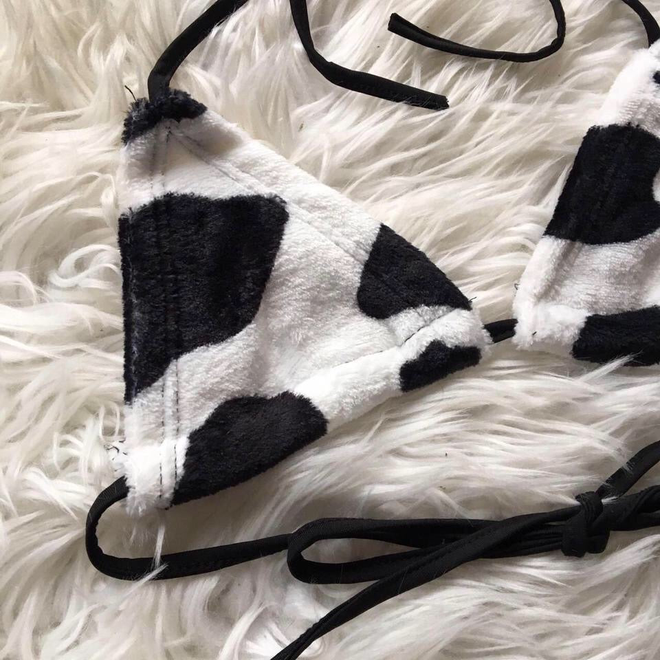 Cow Print Fluffy Triangle Cup Bralet