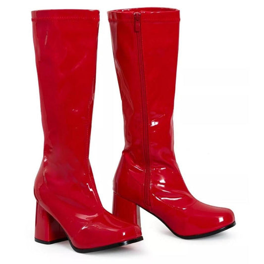Red Patent Faux Leather Go Go Knee High Boots