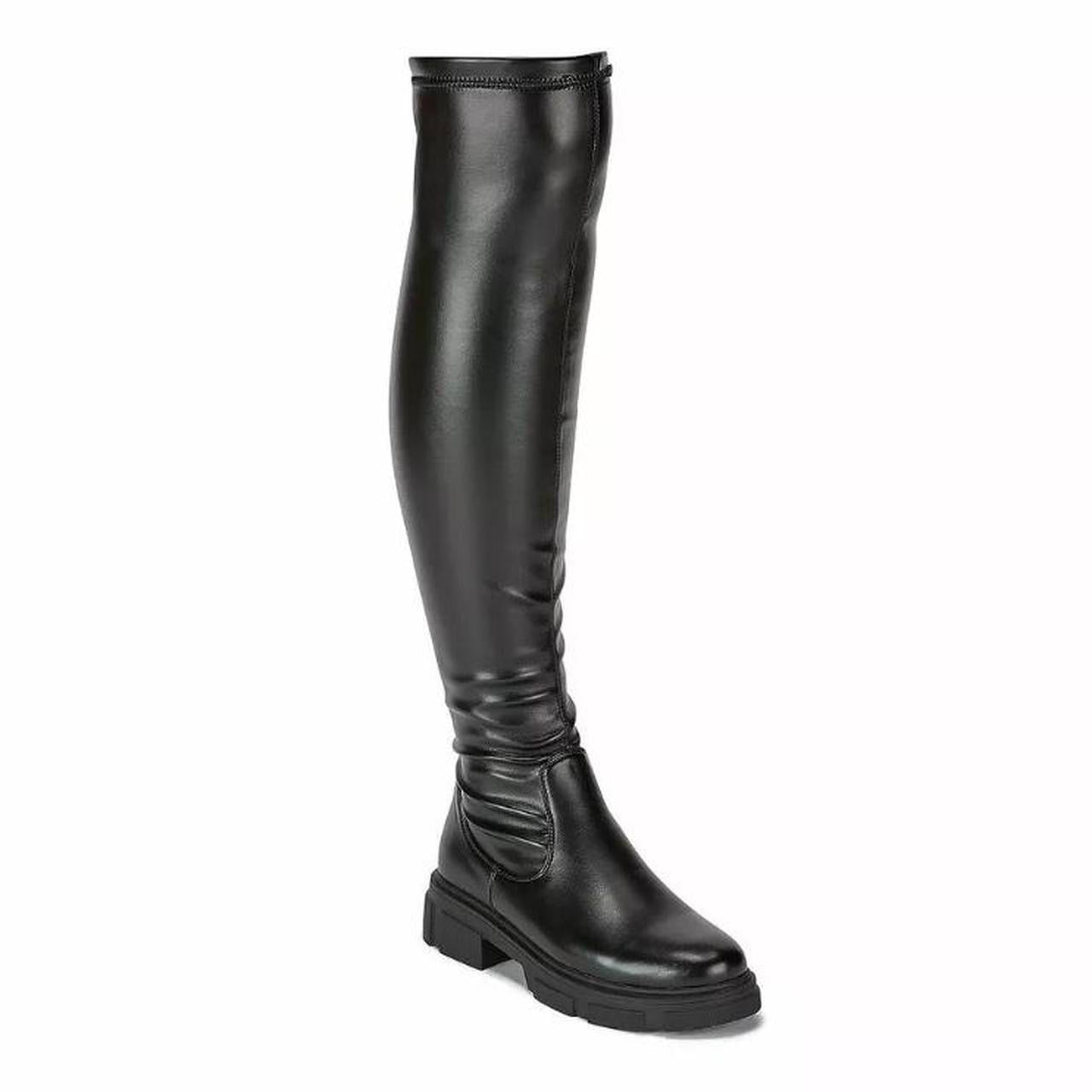 Black Faux Leather Over Knee Chunky Boots