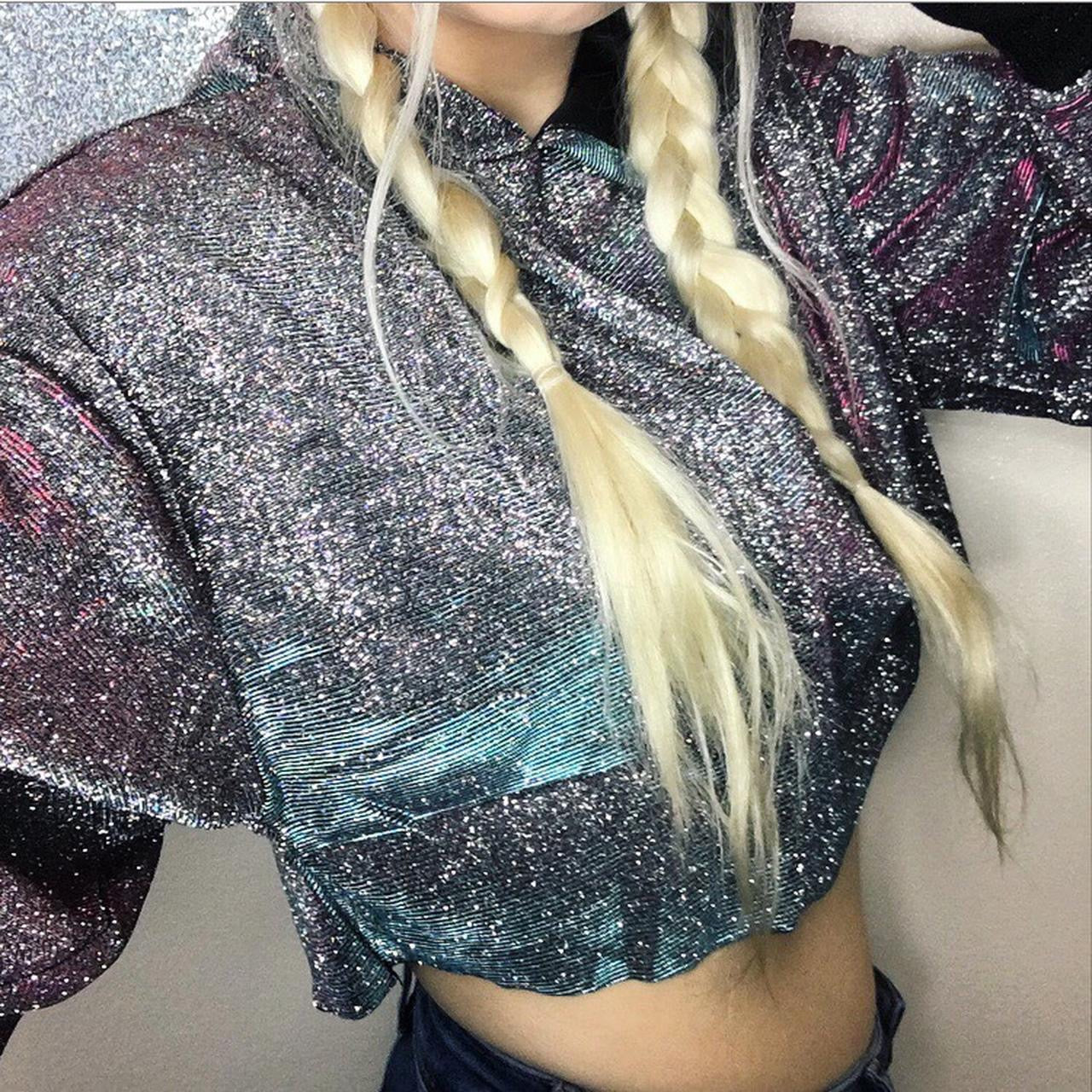 Multicoloured Glitter Cropped Hoodie Jumper