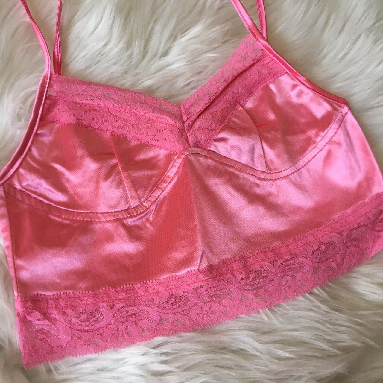Pink Satin Lace Bralet Crop Top