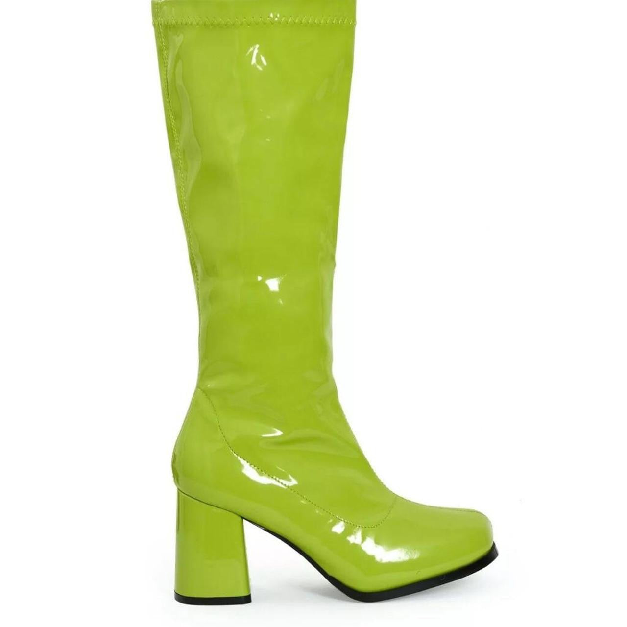 Green Patent Faux Leather Go Go Knee High Boots