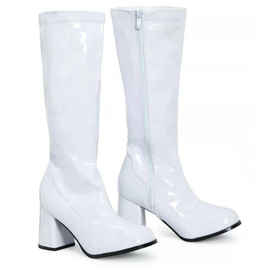 White Patent Faux Leather Go Go Knee High Boots
