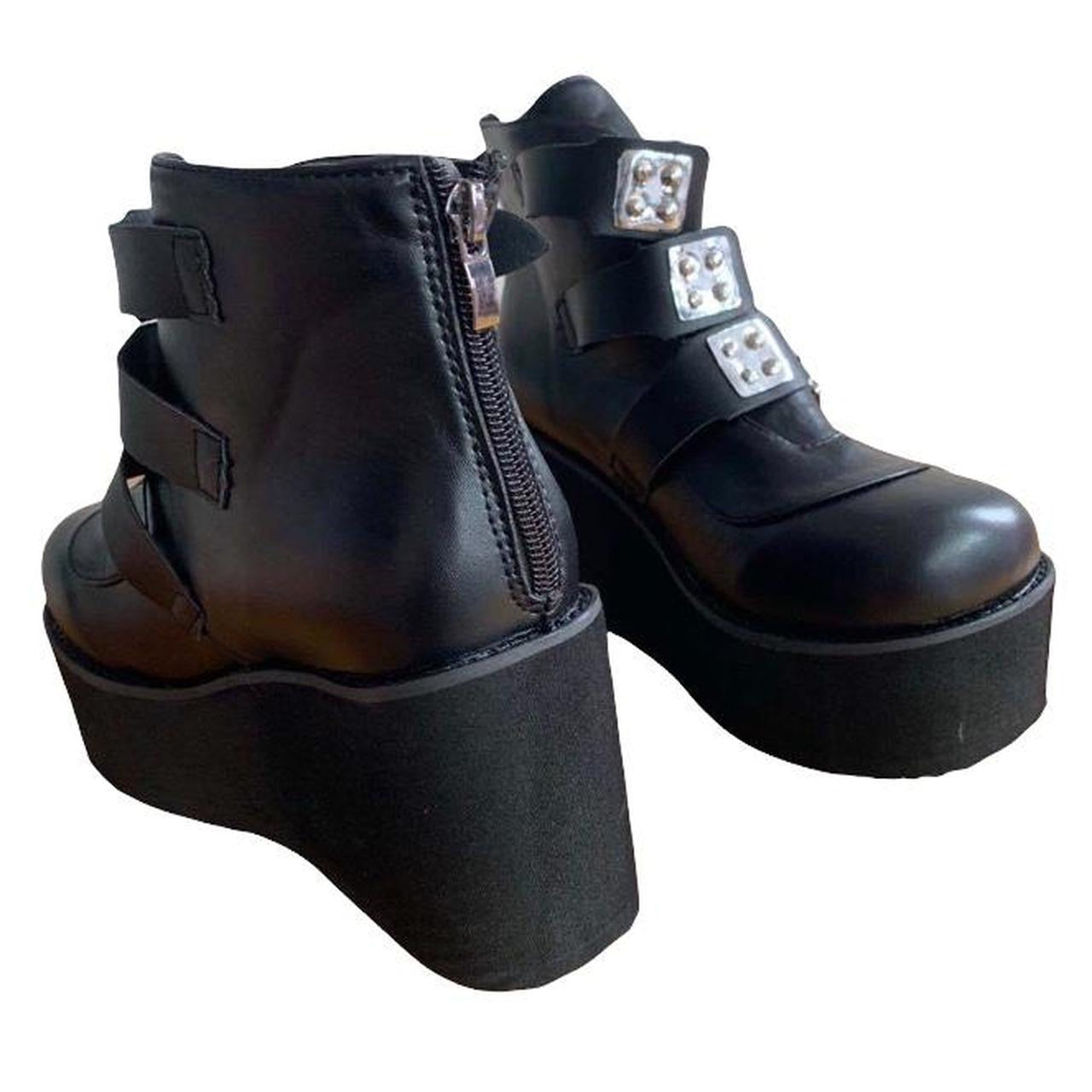 Black Faux Leather Punk Chunky Platform Ankle Boots
