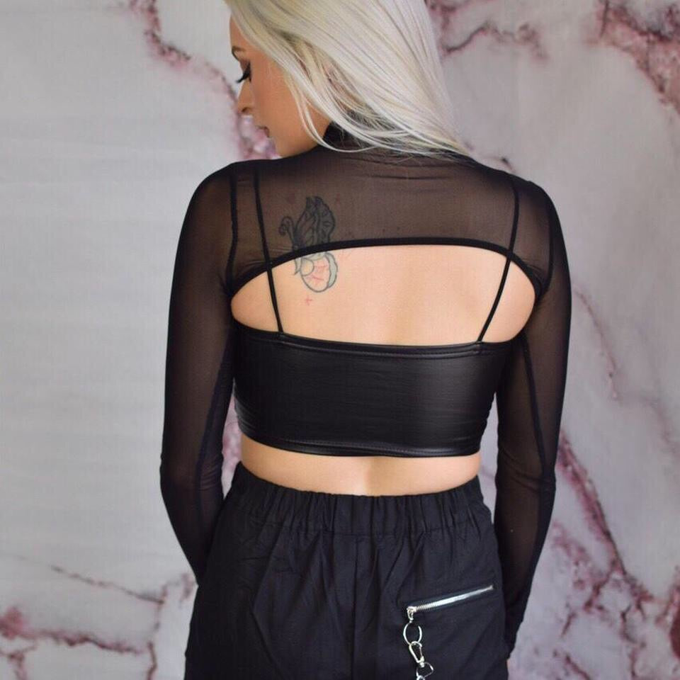 Black Mesh Techno Metal Festival Crop Top