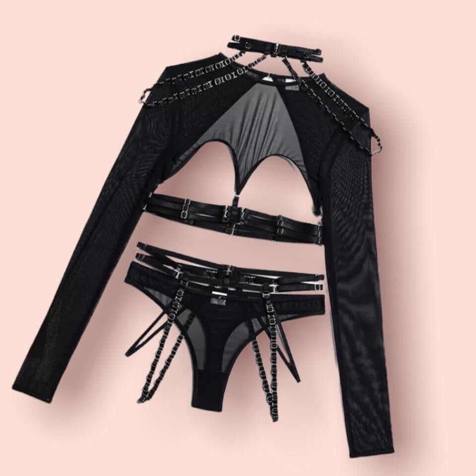 Mesh 4 Piece Techno Festival Lingerie Set