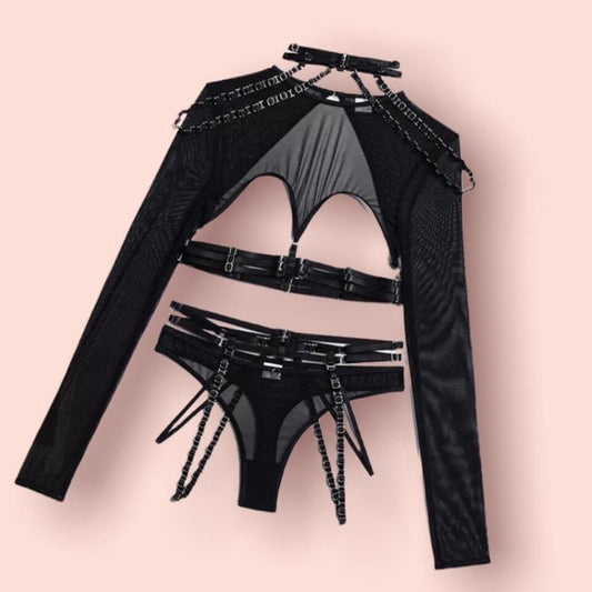 Mesh 4 Piece Techno Festival Lingerie Set