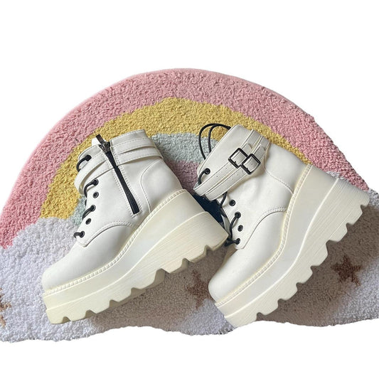 White Punk Chunky Platform Combat Boots