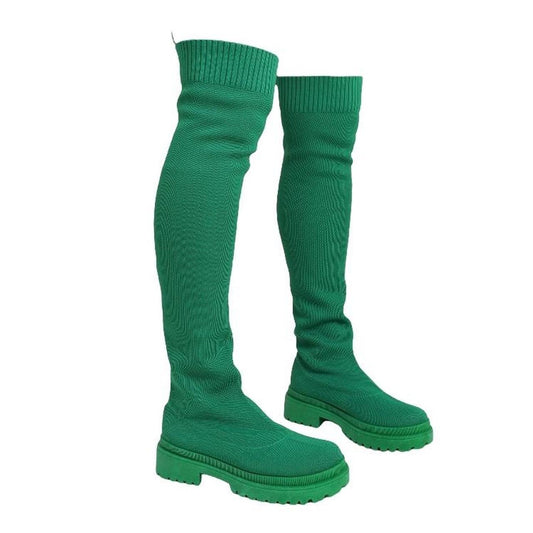 Green Over Knee Chunky Sock Boots