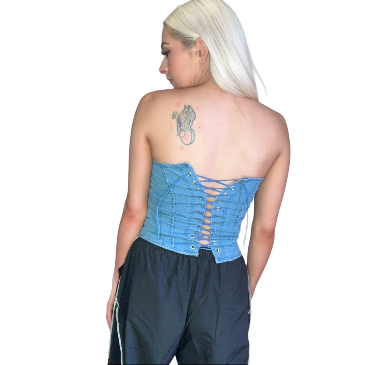 Blue Denim Strapless Y2K Style Corset Top