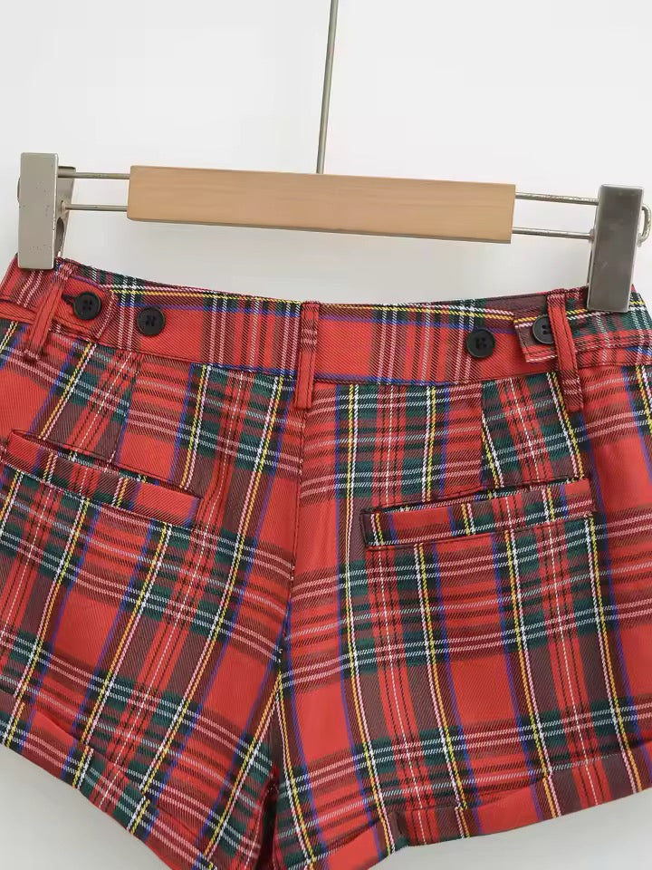 Red Tartan Checkered Punk Retro Hot Pant Shorts